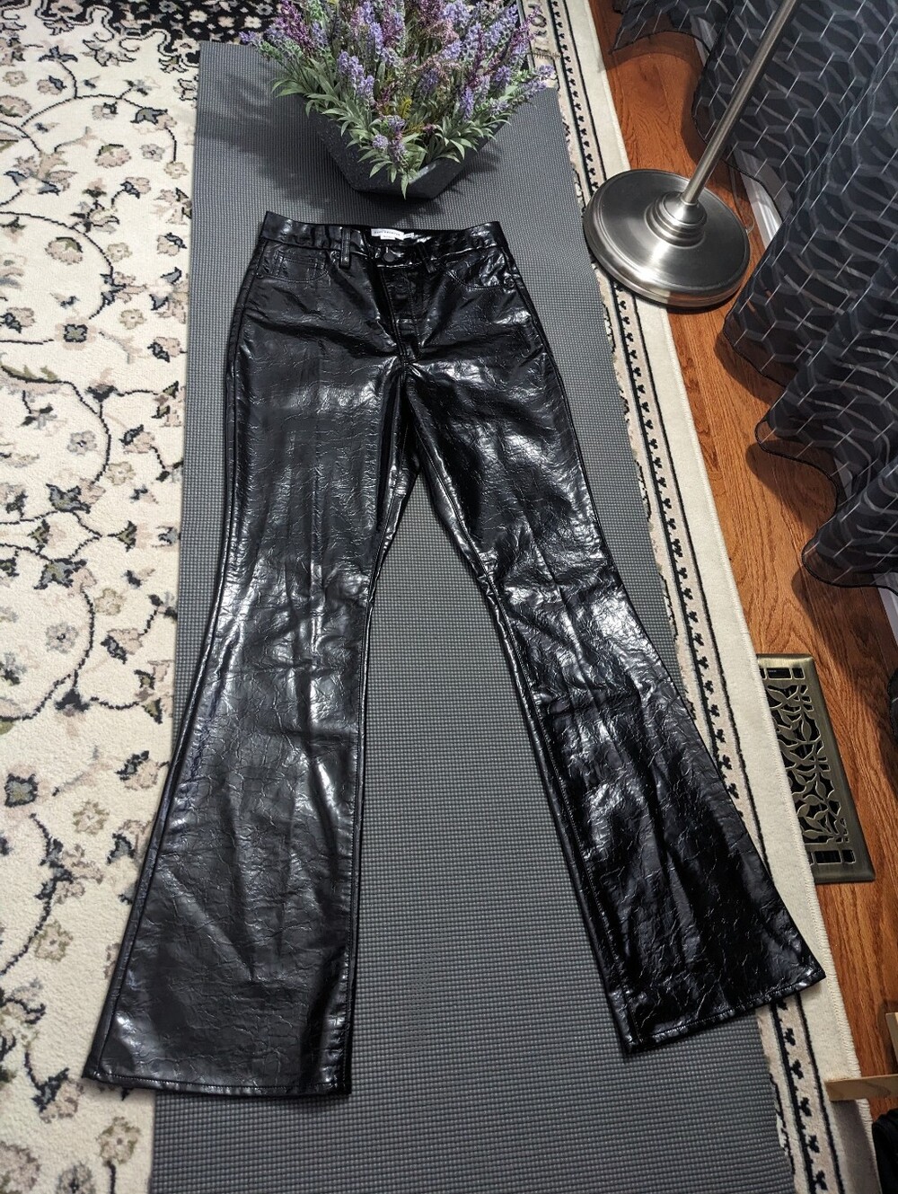 GOOD AMERICAN Black Faux Leather Flared Pants